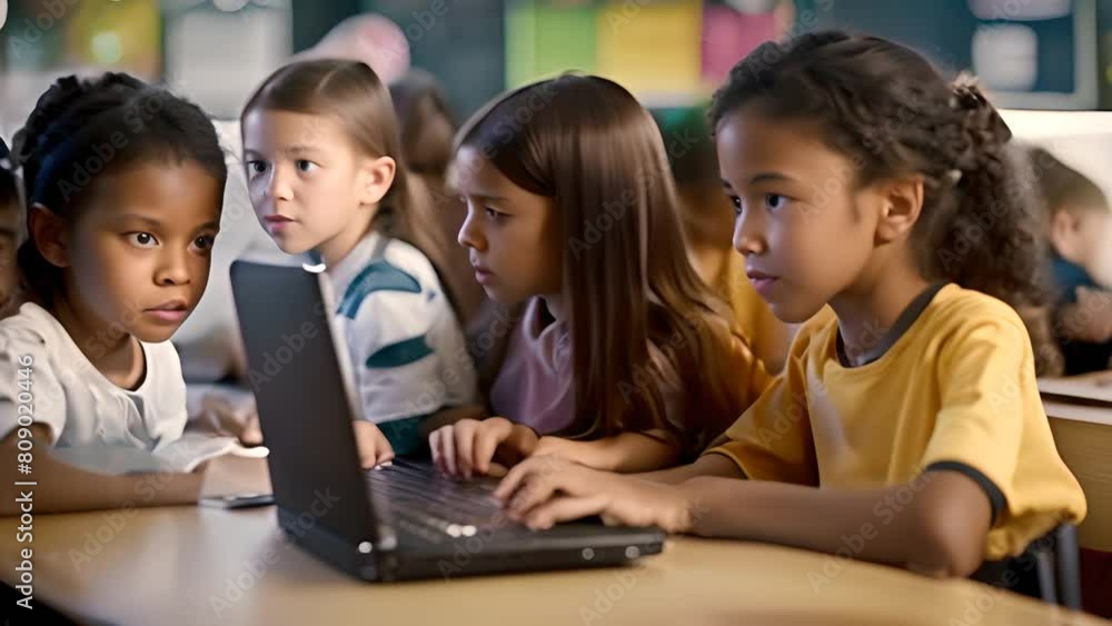 Group of Children Using Laptop at Table Generative AI Group of Children Using Laptop at Table Generative AI