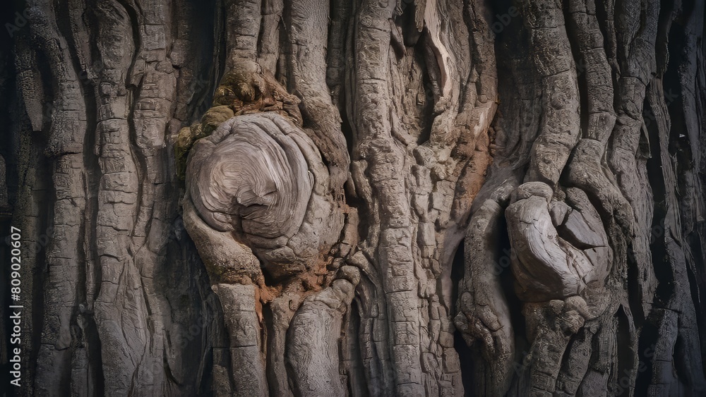 the rugged and textured surface of a tree trunk's bark, with intricate patterns, ridges, and knots. earthy tones and natural variations in color, conveying the organic beauty and resilience of nature the rugged and textured surface of a tree trunk's bark, with intricate patterns, ridges, and knots. earthy tones and natural variations in color, conveying the organic beauty and resilience of nature