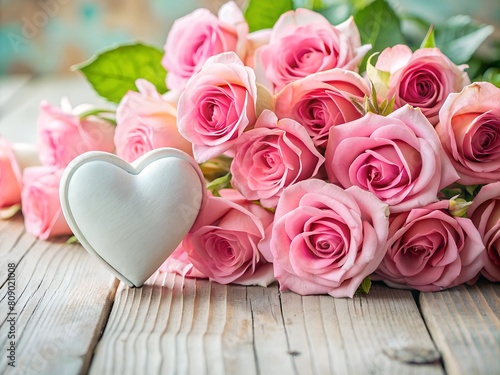Mother's Day Bliss: Pink Roses and White Hearts Background with Selective Focus.
