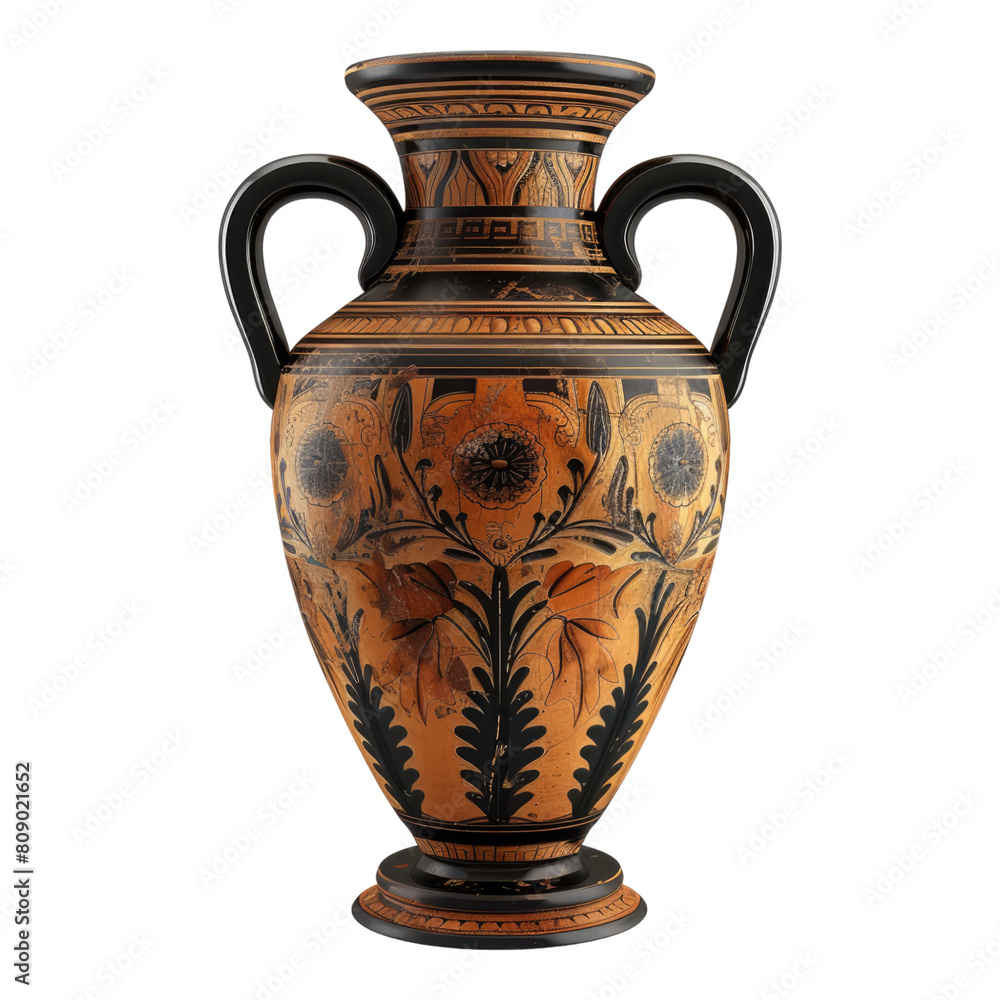 Ancient Greek vase isolated on transparent background.