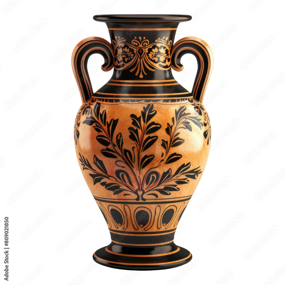 Ancient Greek vase isolated on transparent background.