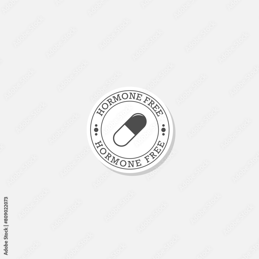 Hormone free icon of pill sticker isolated on gray background