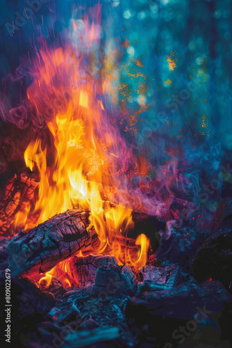An artistic representation of a campfire scene with vibrant, abstract colors showing the warmth and joy of the gathering,