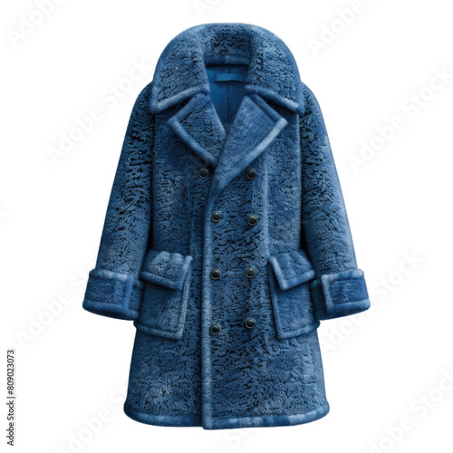 Blue winter long coat isolated on transparent background.