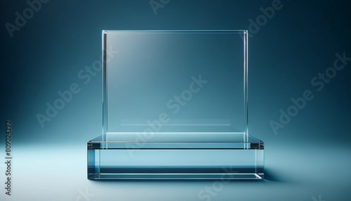 Wallpaper Mural Empty blue glass showcase display podium on minimal blue background, modern display glass stage for business product, scientific or digital product show, with light. Torontodigital.ca