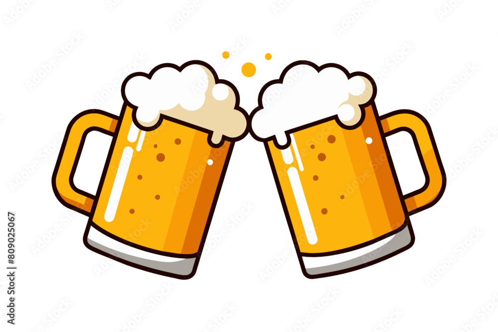 Two beer mugs with foam isolated on white background. Vector illustration. Two beer mugs with foam isolated on white background. Vector illustration.