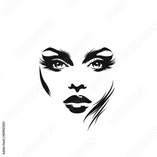 A woman s face with long lashes and a bold lip color