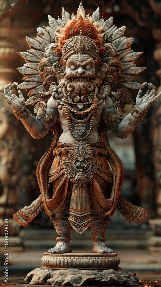 Ornate Carved Deity Statue of the Mythological Ghost Rakshasa