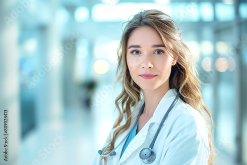 Doctor Portrait: photography of a doctor / surgeon / pharmacist standing in hospital, with blurred background.  © Euph