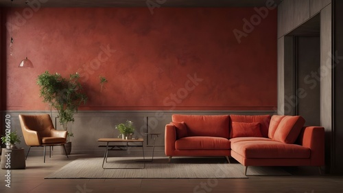 Red_modular_corner_sofa_against_blank_brown