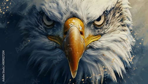 A close-up image of a bald eagle, a majestic raptor photo