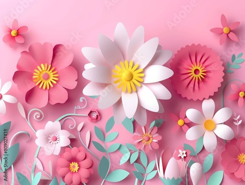 Elegant background for Mother s Day with paper cut flowers. Presentation design template  commercial banner  web banner and poster template for international Mother   s Day celebration.