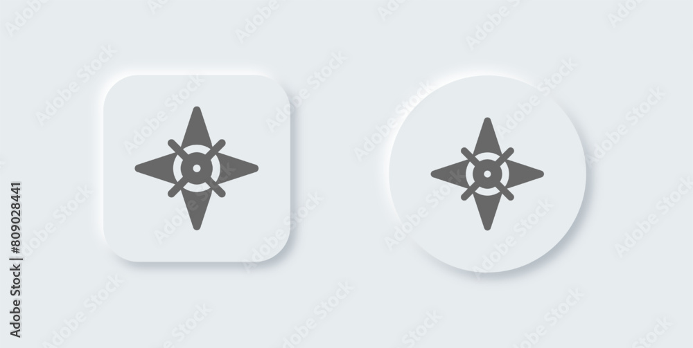 Compass solid icon in neomorphic design style. Exploration signs vector illustration. Compass solid icon in neomorphic design style. Exploration signs vector illustration.