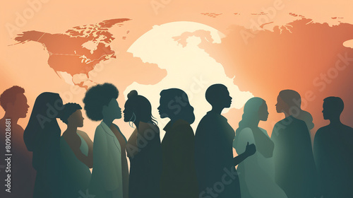 Diverse Community of Men and Women in Earth Tone Silhouette Profile - Vector Illustration Representing Unity and Togetherness in Global Society