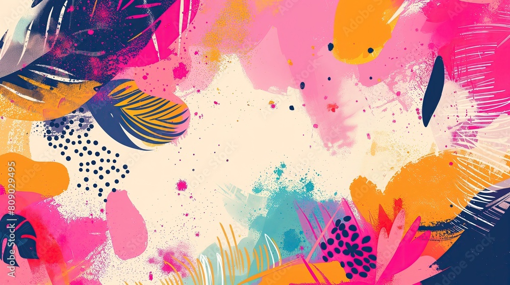 Fototapeta premium Kolorowa malarstwo liści i kwiatów na białym tle