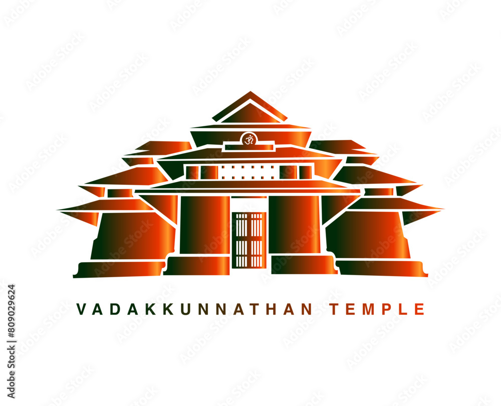 Sri Vadakkunnathan Temple, Thrissur vector icon. Lord Vadakkunnathan Temple icon. Sri Vadakkunnathan Temple, Thrissur vector icon. Lord Vadakkunnathan Temple icon.