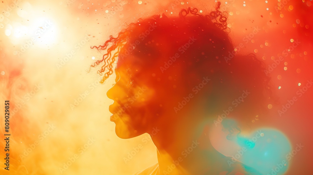 Obraz premium Kobieta z rudymi włosami trzymająca niebieskie serce