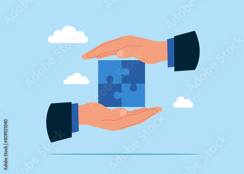 Business solution. Teamwork and office corporate work organisation management. Flat vector illustration