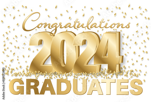 Elegant Gold Graduation Graphic on White Background for Web and Print. The banner reads Congratulation 2024 Graduates.
