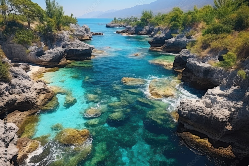 Mexico landscape. Breathtaking Tropical Coastline with Azure Waters and Lush Greenery.