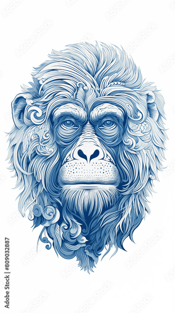 a close up of a drawing of a monkey with a beard