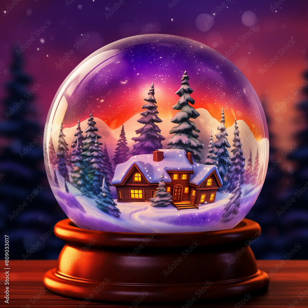 a close up of a snow globe with a house in the background a close up of a snow globe with a house in the background