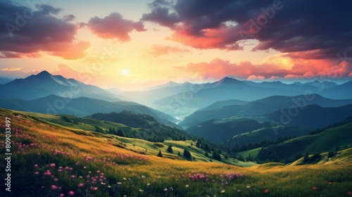 mountains at sunset. Beautiful natural landscape in summer