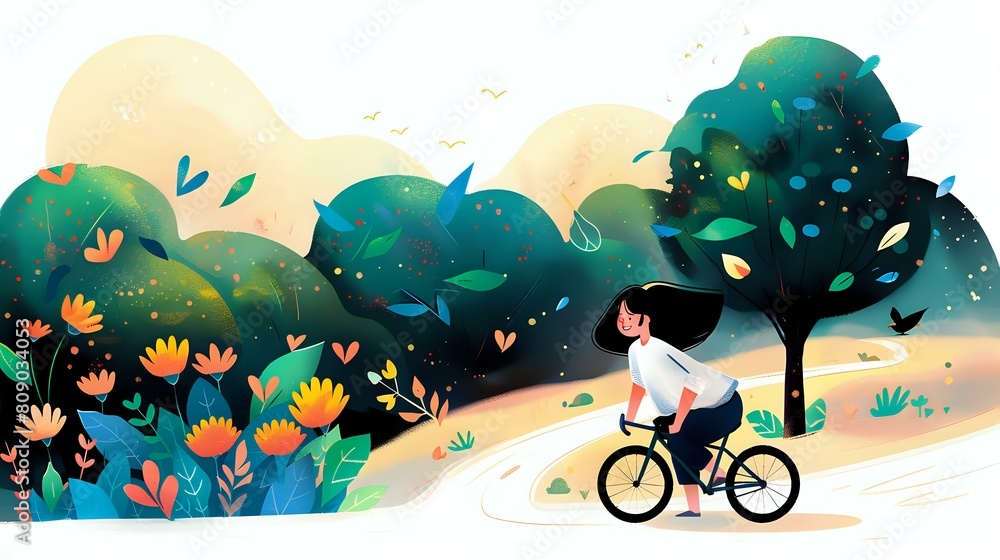 Naklejka premium Bike Ride in Nature: Woman Embracing Freedom and Joy
