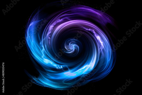 Hypnotic neon galaxy with shades of blue and purple on black background.