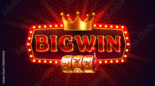 BigWin frame label, slot sign machine, night Vegas. Vector illustration