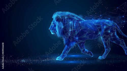 Abstract Polygon Lion: Tech Blue Background Art