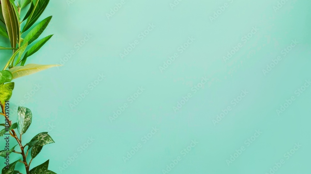 green background with plants on the left side, empty space for text in center green background with plants on the left side, empty space for text in center
