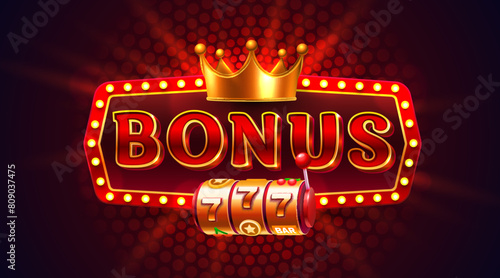 Bonus slots icons, slot sign machine, night Vegas. Vector illustration