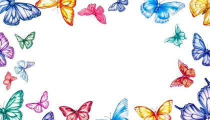 Watercolor colorful butterflies border frame vector presentation background with copy space
