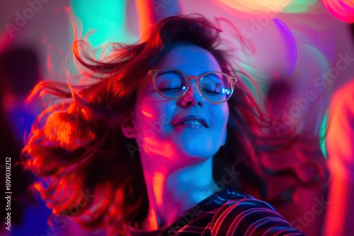 girl with glasses dancing at a party