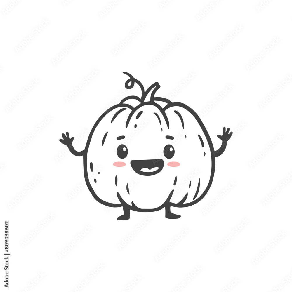 Naklejka premium Cartoon pumpkin. Cute character vegetable isolated on white background. Doodle style. Vector