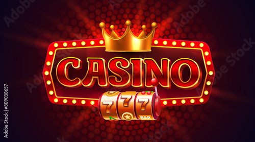 Casino frame label, slot sign machine, night Vegas. Vector illustration