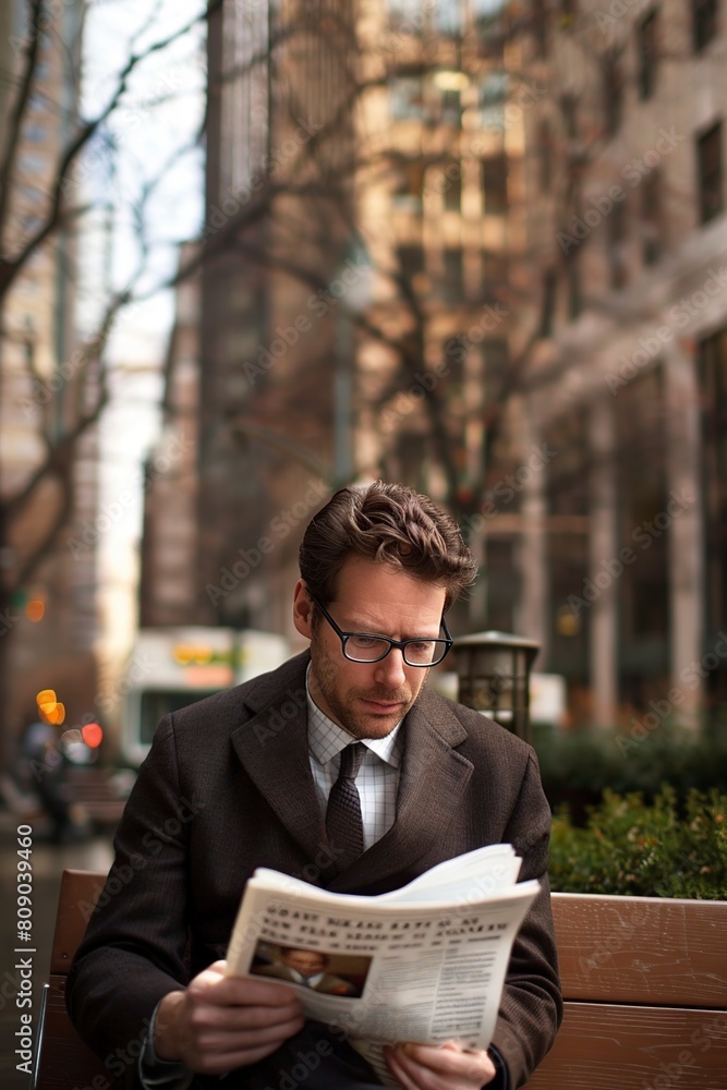Fototapeta premium elegant businessman reading financial news information in the newspaper.