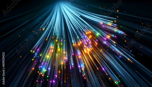 showcasing advanced fiber optic cables with dynamic glowing light patterns, depicted in a detailed and realistic style.