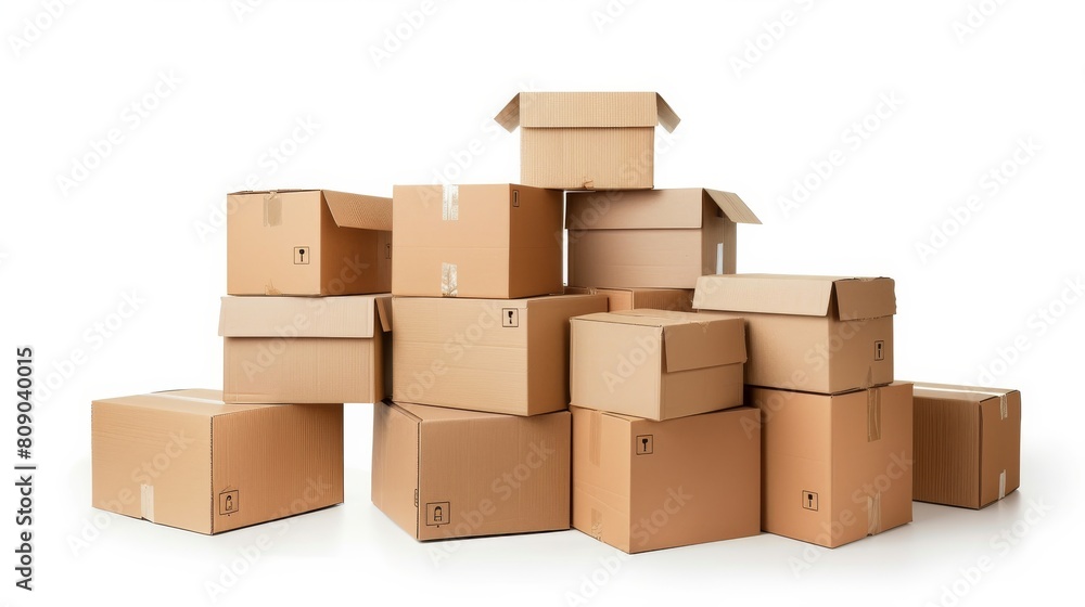 Stacked carton boxes, isolated, white background 