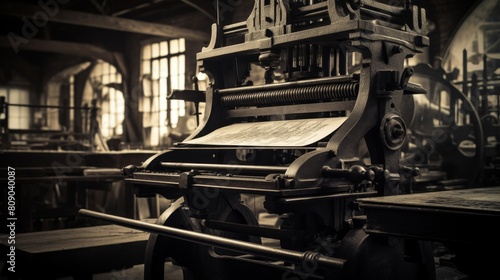 18th century printing press with operator photo