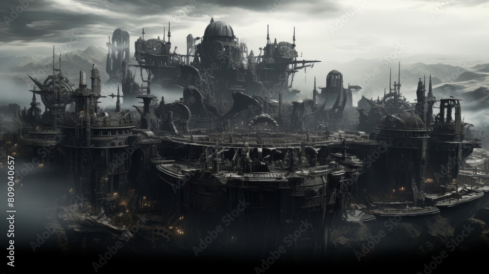 Early 19th Century Steampunk Metropolis: Cityscape with architecture Early 19th Century Steampunk Metropolis: Cityscape with architecture