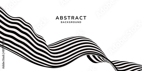 abstract background Black and white striped Wavy Lines, copy space. banner. vector.