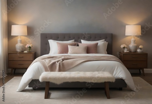  Hotel interior  hotel room with bed  luxury design. 3D rendering