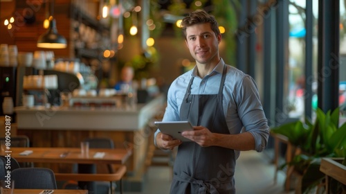 A Waiter with Digital Tablet photo