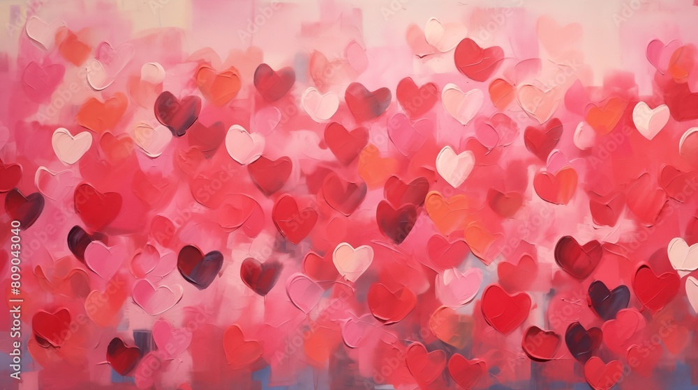 A Romantic Tapestry of Multicolored Hearts Floating on a Pink Canvas Representing Love and Affection A Romantic Tapestry of Multicolored Hearts Floating on a Pink Canvas Representing Love and Affection