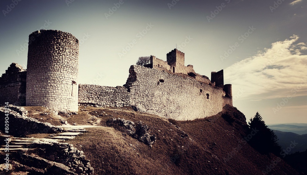 castle ruins, featuring the rugged beauty of crumbling walls and moss-covered stones Old fort for use in war rescue background castle ruins, featuring the rugged beauty of crumbling walls and moss-covered stones Old fort for use in war rescue background
