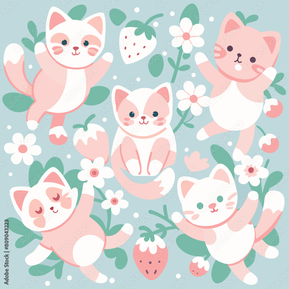 Obraz premium flower kitten,flower kitten, kitten, background, pattern, seamless, vector