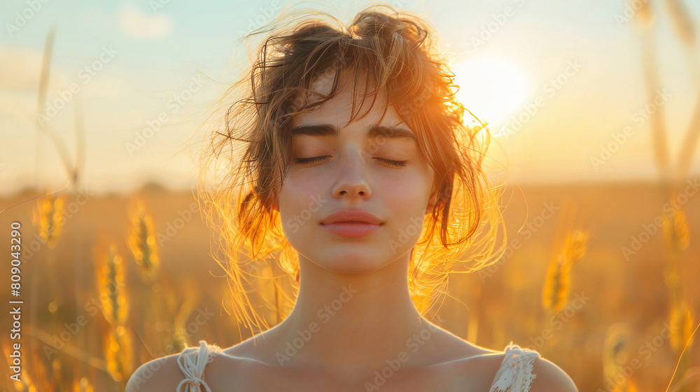 Calm Happy Free Woman at Sunset Calm Happy Free Woman at Sunset