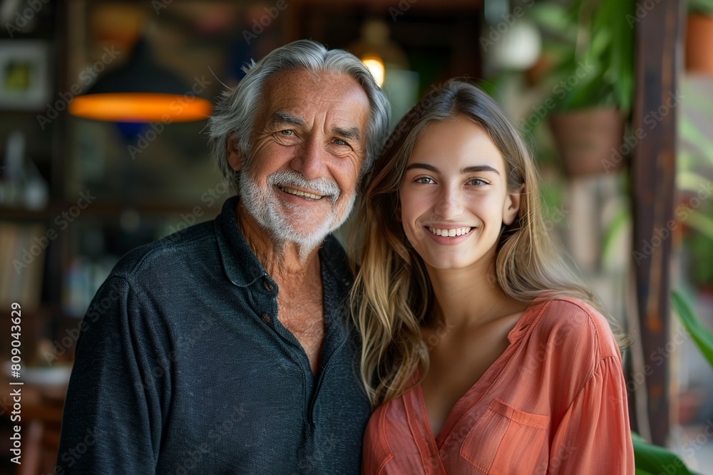 Portrait of a smiling senior father with his beautiful daughter